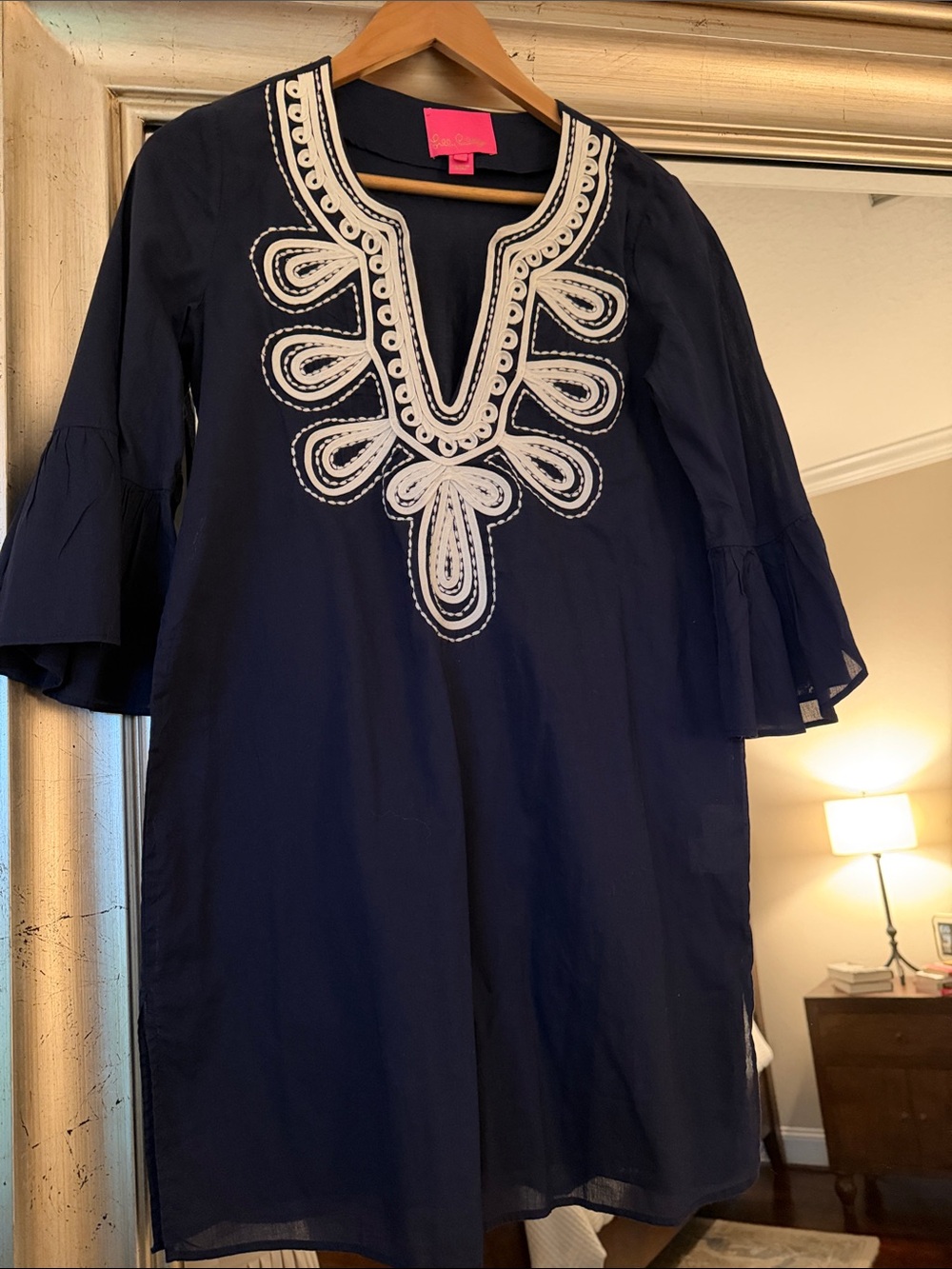 Lilly Pulitzer Navy Tunic/Swim Coverup with White Embroidered V-Neck